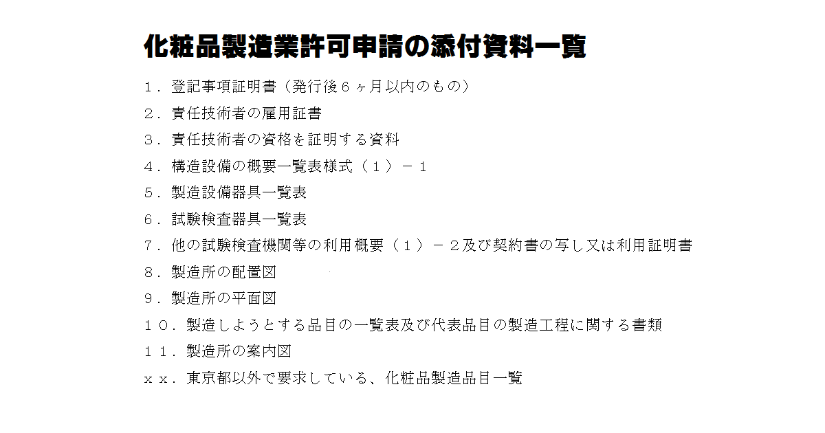 化粧品製造業許可申請書に必要な添付資料