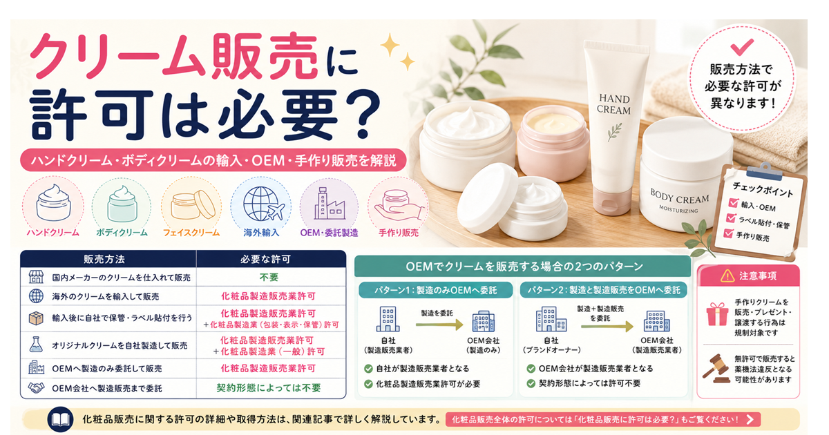 クリーム販売に許可は必要？ハンドクリーム・ボディクリームの輸入・OEM・手作り販売を解説