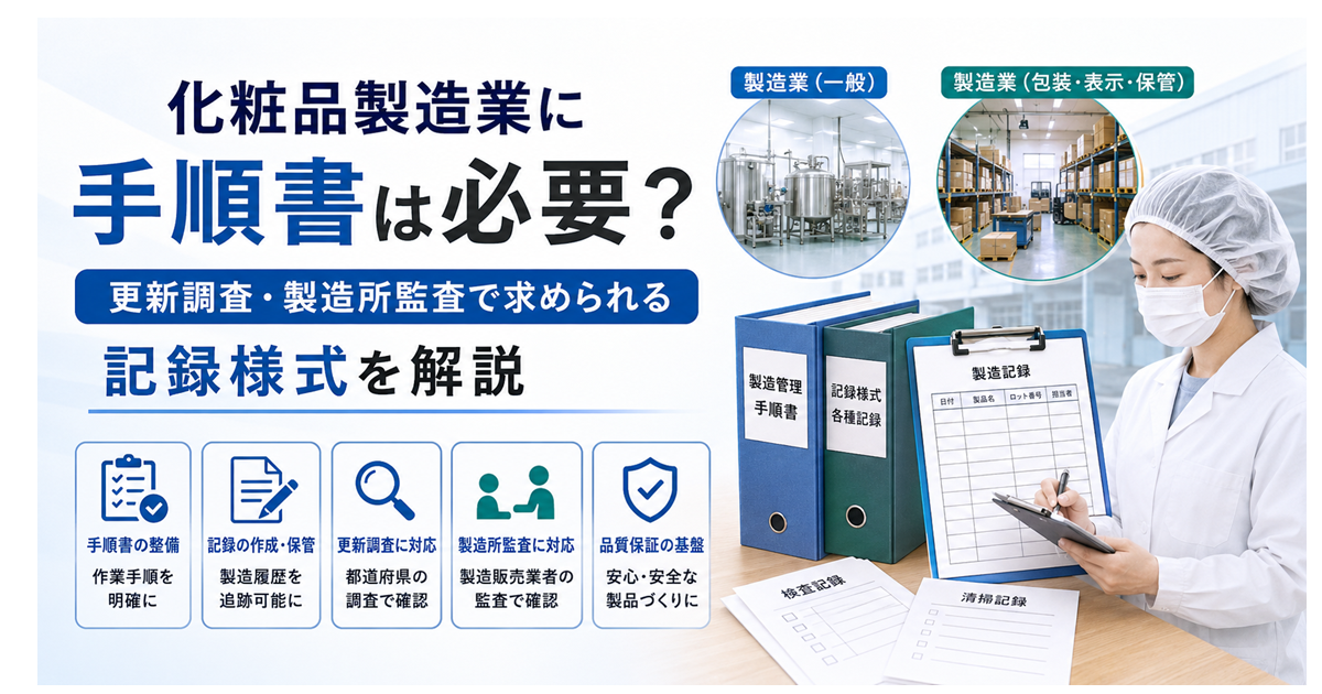 化粧品製造業に手順書は必要?更新調査・製造所監査で求められる記録様式を解説